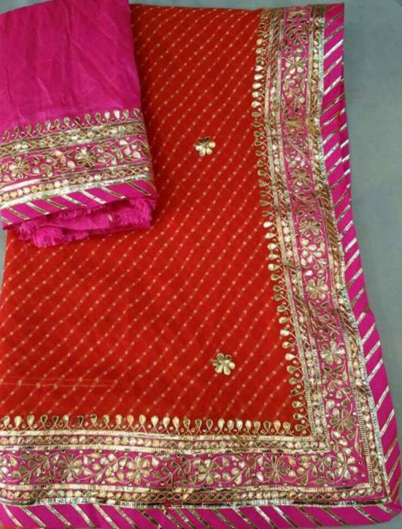 Handcrafted Leheriya and Modhara Saree